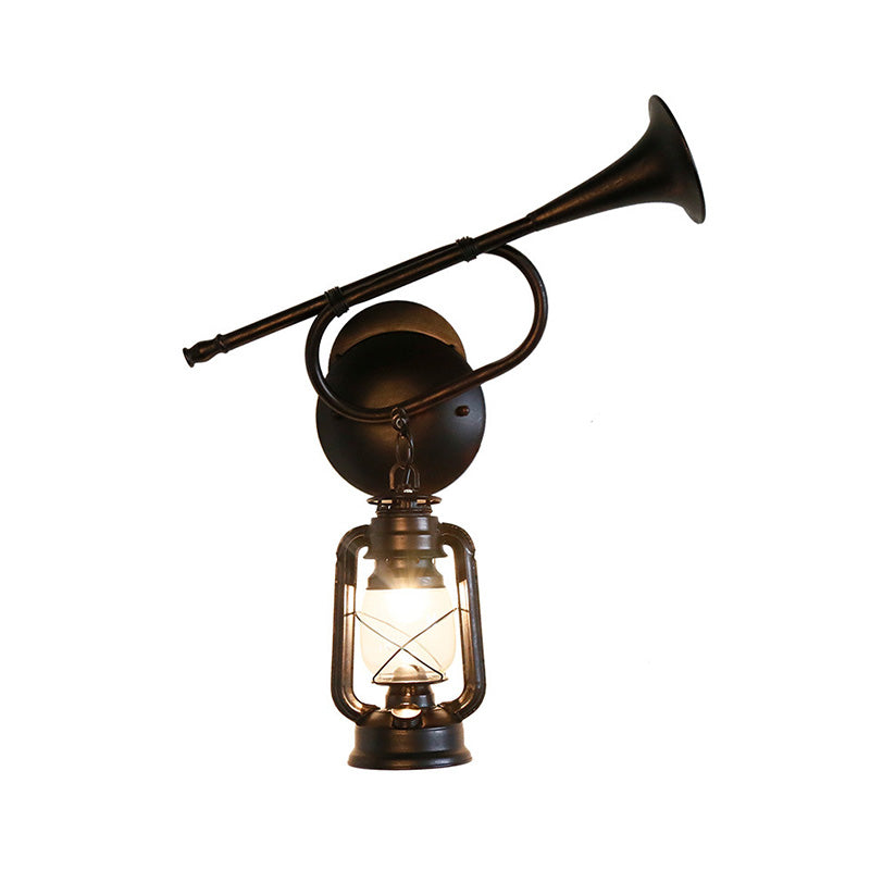 1-Light Industrial Kerosene Wall Lamp in Bronze Metal Sconce Design for Indoor Spaces - Trumpet-inspired Fixture