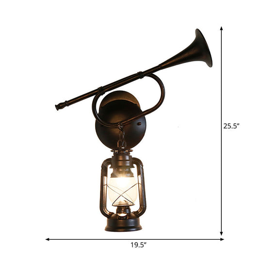 1-Light Industrial Kerosene Wall Lamp in Bronze Metal Sconce Design for Indoor Spaces - Trumpet-inspired Fixture