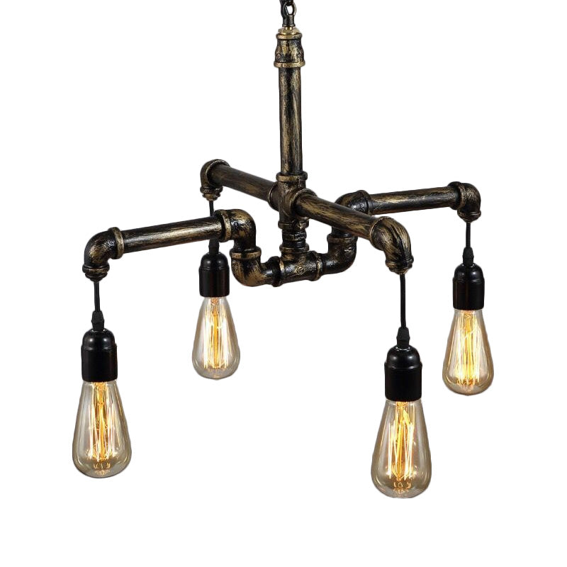 Industrial Metal and Glass Exposed Bulb Chandelier - Bronze 4/6 Light Hanging Lamp for Living Room