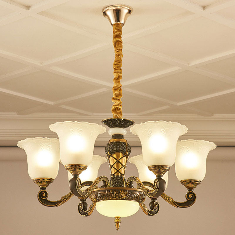 Simplicity Frosted Ribbed Glass Bell Chandelier Pendant Light