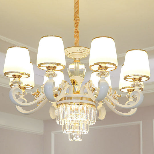 Sleek Gold Conical Pendant Light: Opaline Glass Chandelier with Curved Arm – Modern Simplicity