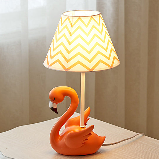 Flamingo Base Kids' Cone Shade Nightstand Lamp: Pink Fabric, 1 Head Table Lamp