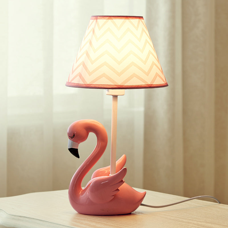 Flamingo Base Kids' Cone Shade Nightstand Lamp: Pink Fabric, 1 Head Table Lamp
