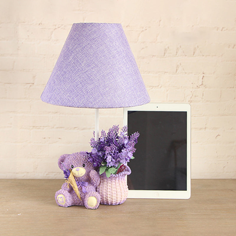Kid's Tapered Table Lamp in Purple with Fabric Shade - Perfect for the Bedroom