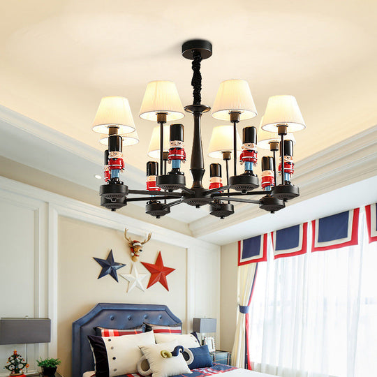 White Cartoon Fabric Chandelier: Empire Shade Hanging Light with Figurine - Perfect for Bedroom
