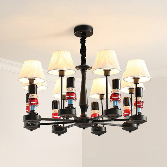 White Cartoon Fabric Chandelier: Empire Shade Hanging Light with Figurine - Perfect for Bedroom