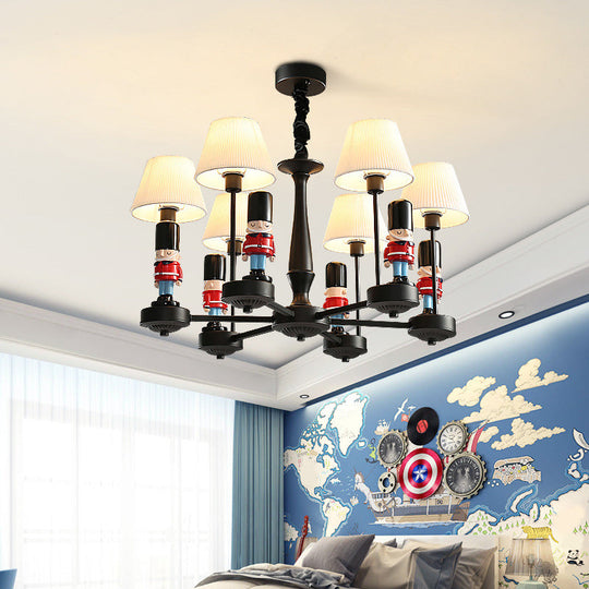 White Cartoon Fabric Chandelier: Empire Shade Hanging Light with Figurine - Perfect for Bedroom