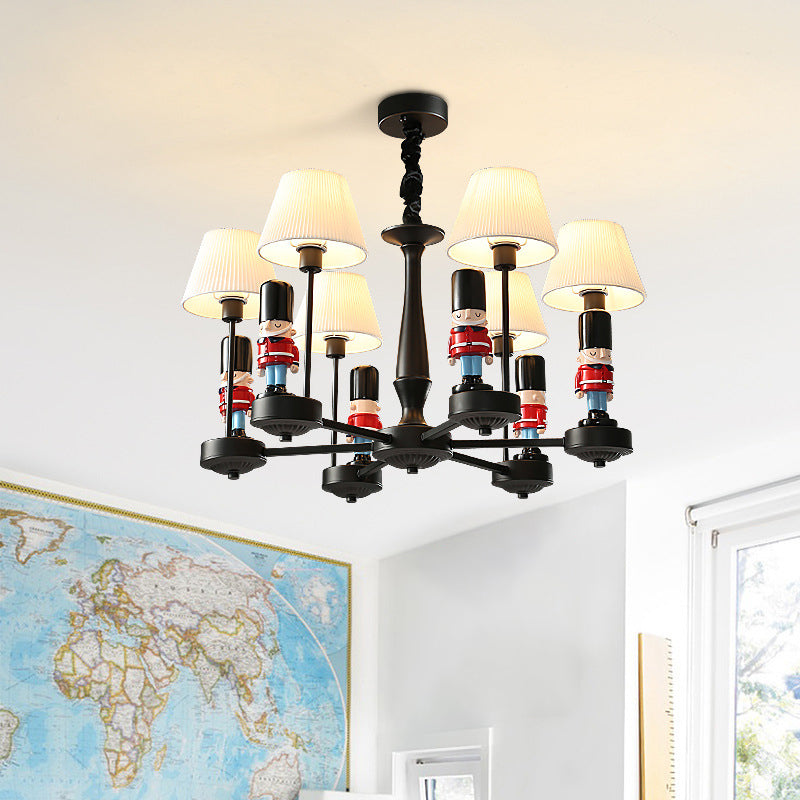 White Cartoon Fabric Chandelier: Empire Shade Hanging Light with Figurine - Perfect for Bedroom