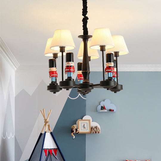 White Cartoon Fabric Chandelier: Empire Shade Hanging Light with Figurine - Perfect for Bedroom