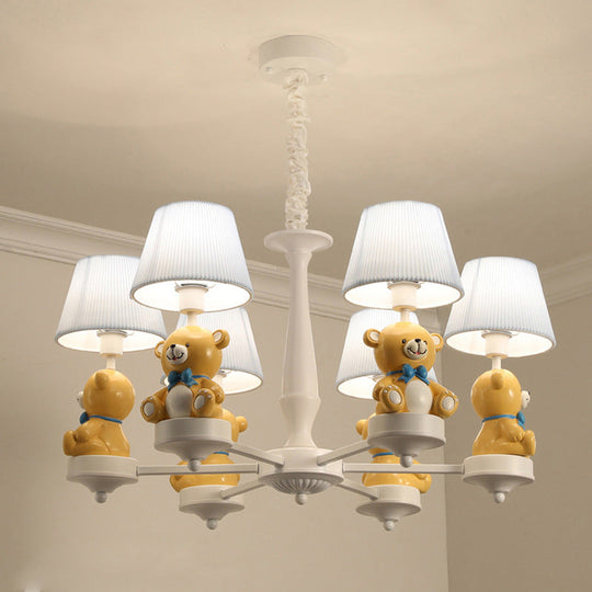 White Chandelier Light with Cartoon Fabric, Bear Figurine - Perfect for Child's Room
