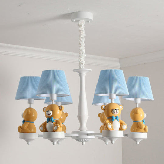 White Chandelier Light with Cartoon Fabric, Bear Figurine - Perfect for Child's Room