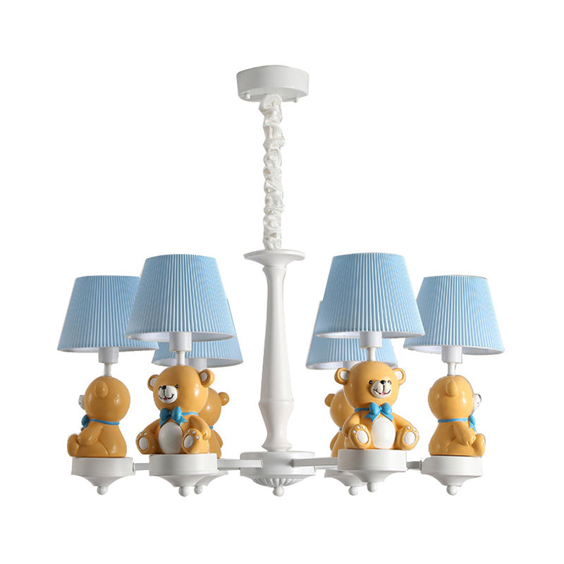 White Chandelier Light with Cartoon Fabric, Bear Figurine - Perfect for Child's Room
