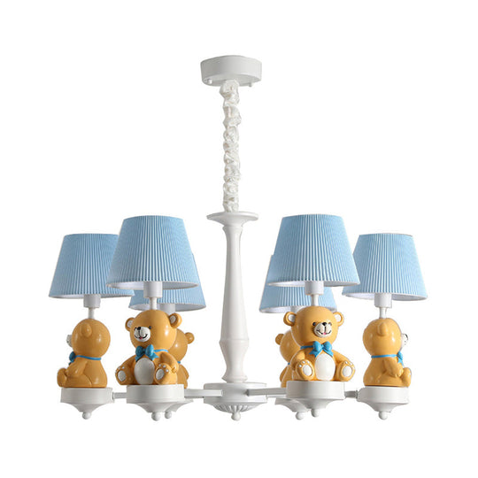 White Chandelier Light with Cartoon Fabric, Bear Figurine - Perfect for Child's Room