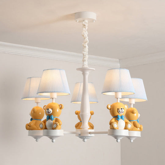 White Chandelier Light with Cartoon Fabric, Bear Figurine - Perfect for Child's Room