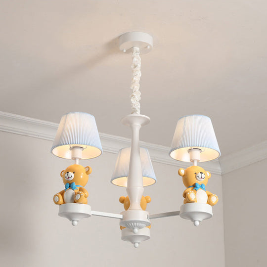 White Chandelier Light with Cartoon Fabric, Bear Figurine - Perfect for Child's Room