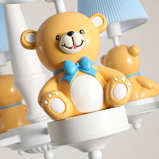 White Chandelier Light with Cartoon Fabric, Bear Figurine - Perfect for Child's Room