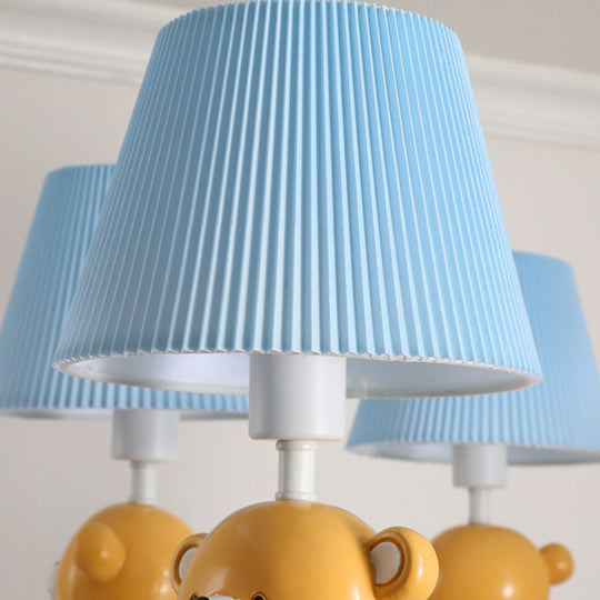 White Chandelier Light with Cartoon Fabric, Bear Figurine - Perfect for Child's Room