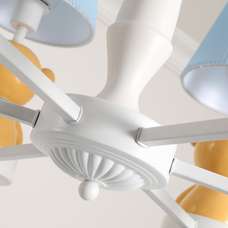 White Chandelier Light with Cartoon Fabric, Bear Figurine - Perfect for Child's Room