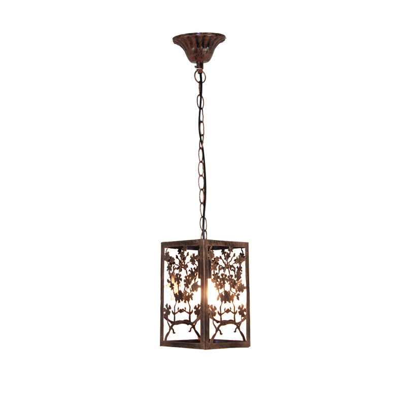 Rustic Pendant Ceiling Light with Cage - Traditional Metal, 1 Light Hanging Lamp for Living Room