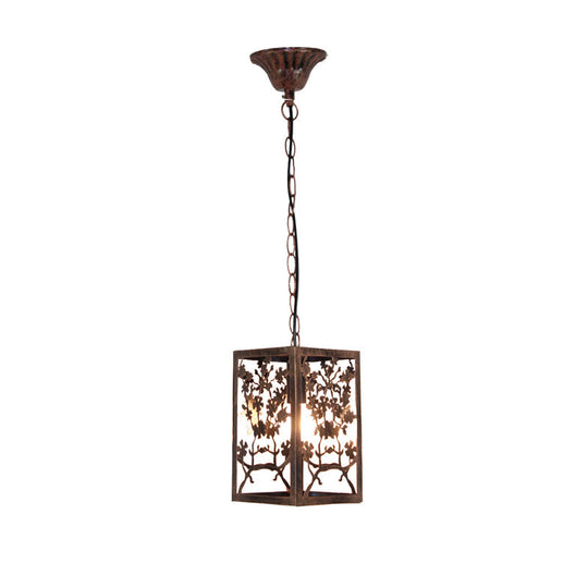 Rustic Pendant Ceiling Light with Cage - Traditional Metal, 1 Light Hanging Lamp for Living Room