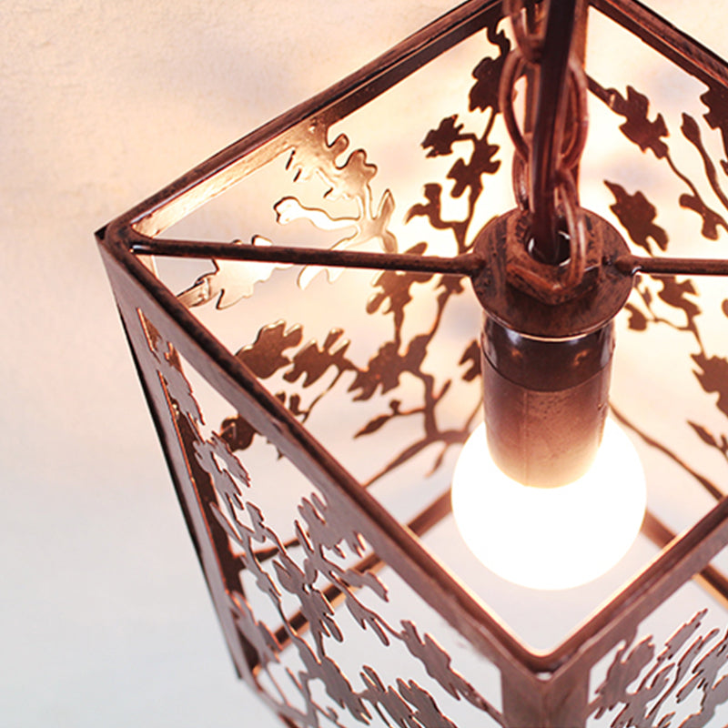 Rustic Pendant Ceiling Light with Cage - Traditional Metal, 1 Light Hanging Lamp for Living Room