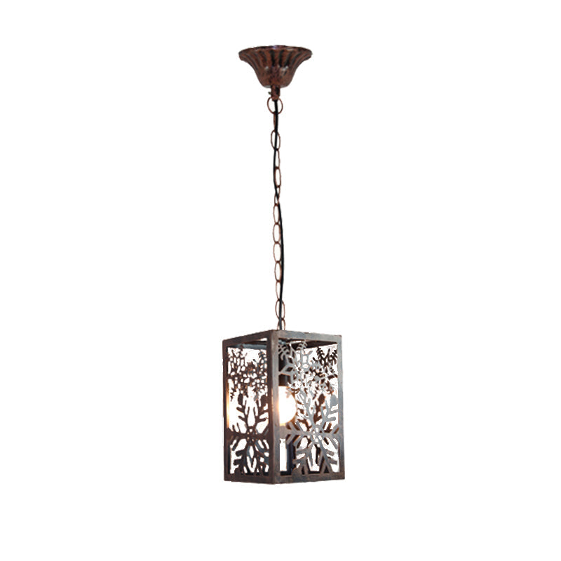 Rustic Pendant Ceiling Light with Cage - Traditional Metal, 1 Light Hanging Lamp for Living Room