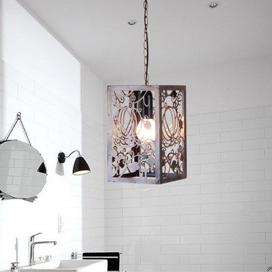 Rustic Pendant Ceiling Light with Cage - Traditional Metal, 1 Light Hanging Lamp for Living Room