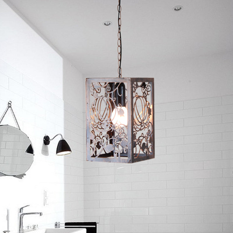 Rustic Pendant Ceiling Light with Cage - Traditional Metal, 1 Light Hanging Lamp for Living Room