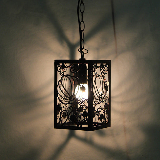 Rustic Pendant Ceiling Light with Cage - Traditional Metal, 1 Light Hanging Lamp for Living Room