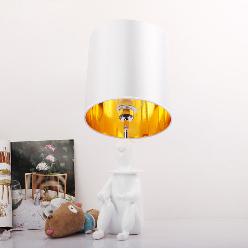 Modern Desk Lamp with Metal Cylinder Design and Sitting Boy, Ideal for Kids' Bedroom