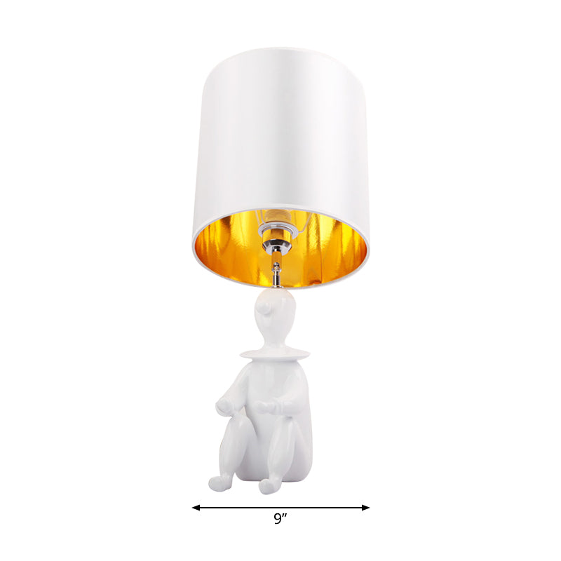 Modern Desk Lamp with Metal Cylinder Design and Sitting Boy, Ideal for Kids' Bedroom