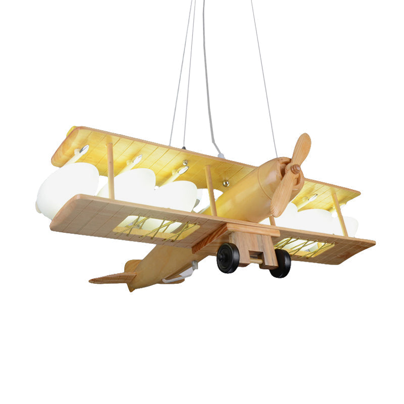 Nordic Beige Wood Pendant Light: Glider Shaped Hanging Light for Kindergarten