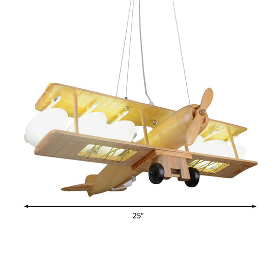 Nordic Beige Wood Pendant Light: Glider Shaped Hanging Light for Kindergarten