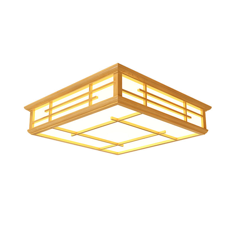 Modern Japanese Geometric LED Flush Ceiling Light with Acrylic Panels - Stylish Wood Flush Mount Lighting Fixture for Living Room