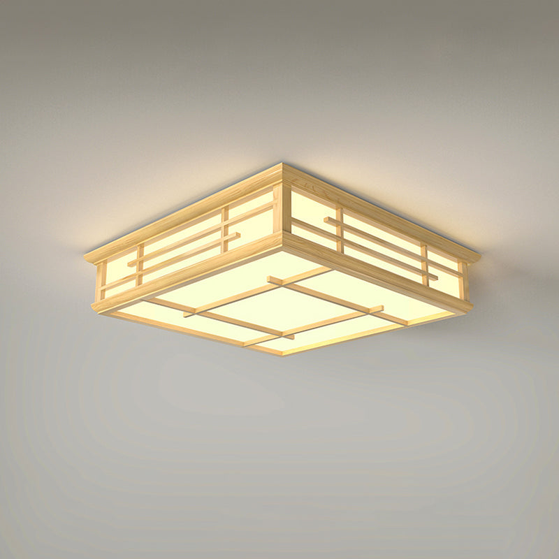 Modern Japanese Geometric LED Flush Ceiling Light with Acrylic Panels - Stylish Wood Flush Mount Lighting Fixture for Living Room