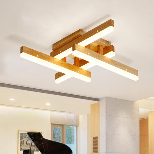 Contemporary LED Flush Ceiling Light in Beige - Rectangular Semi Flush for Living Room