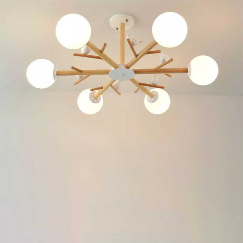 Modern Wooden LED Branch Chandelier Light - Beige Hanging Ceiling Light for Living Room