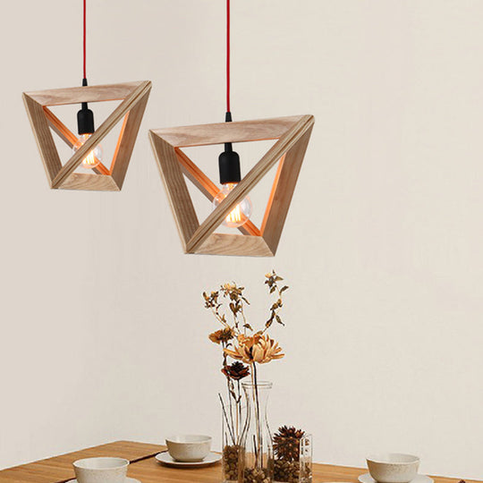 Contemporary Geometric Wooden Hanging Lamp - 1�� Head Pendant Ceiling Light for Dining Room