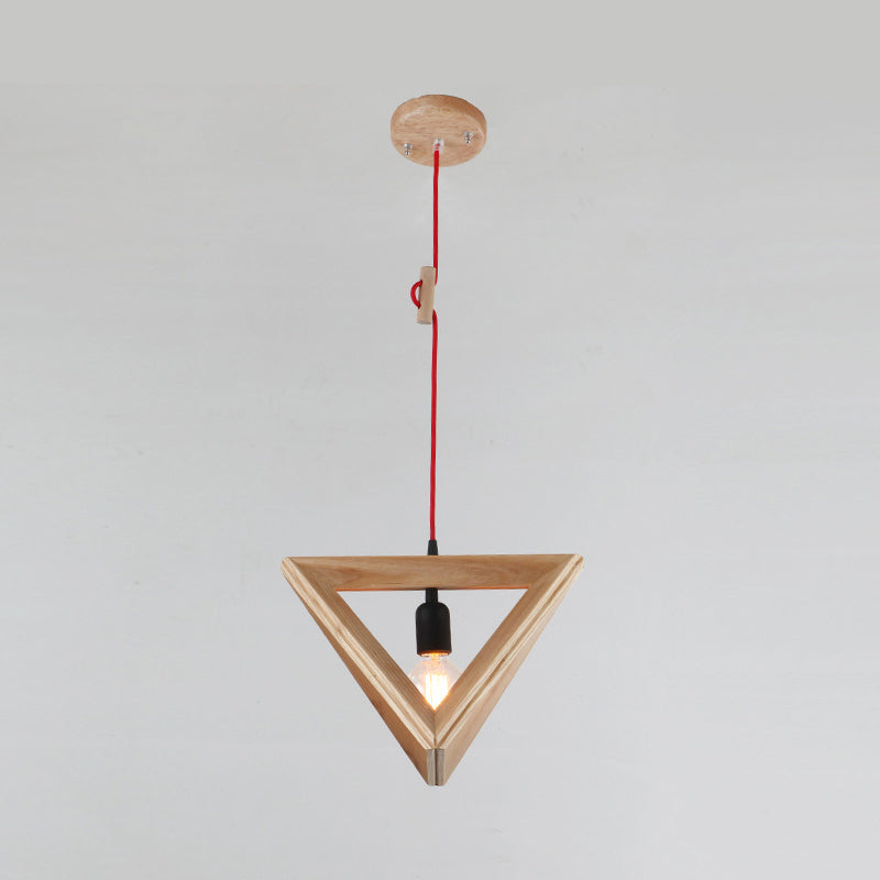 Contemporary Geometric Wooden Hanging Lamp - 1�� Head Pendant Ceiling Light for Dining Room