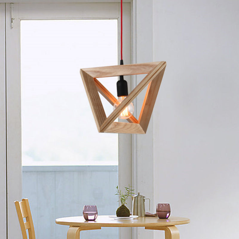 Contemporary Geometric Wooden Hanging Lamp - 1�� Head Pendant Ceiling Light for Dining Room