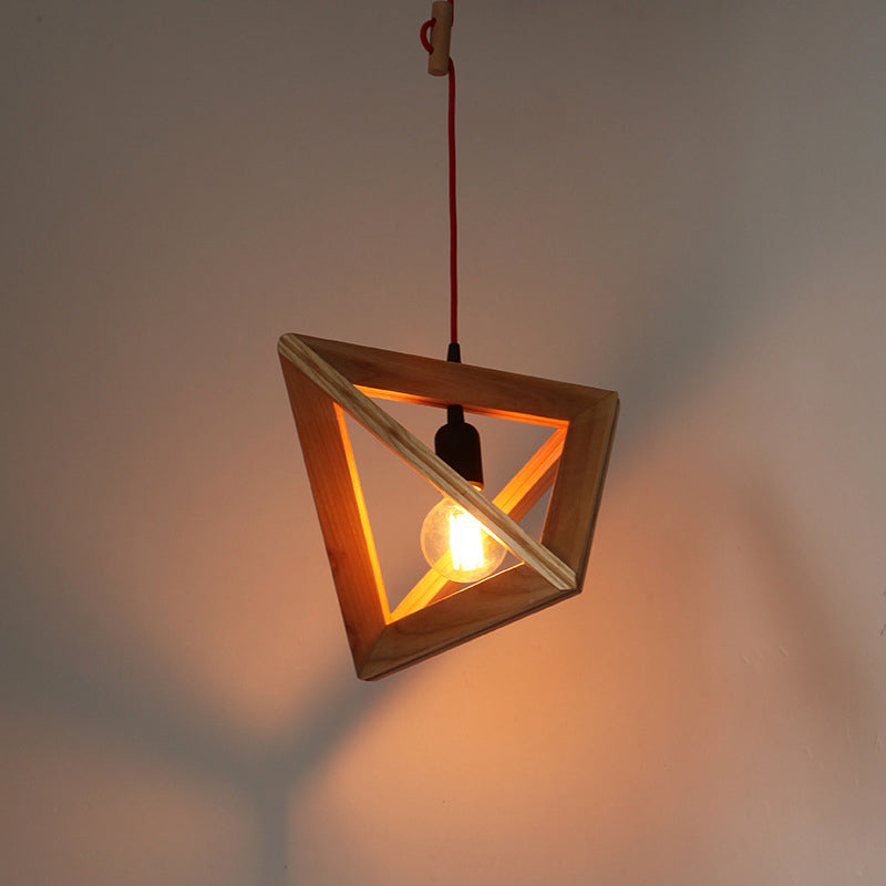 Contemporary Geometric Wooden Hanging Lamp - 1�� Head Pendant Ceiling Light for Dining Room