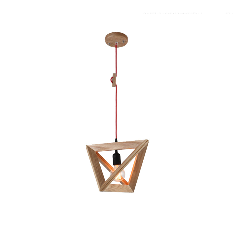 Contemporary Geometric Wooden Hanging Lamp - 1�� Head Pendant Ceiling Light for Dining Room