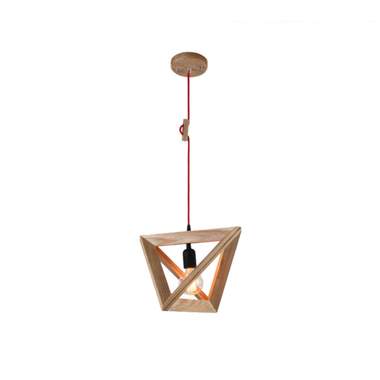 Contemporary Geometric Wooden Hanging Lamp - 1�� Head Pendant Ceiling Light for Dining Room