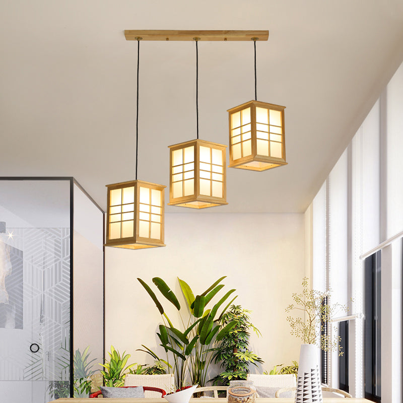 Contemporary Rectangle Wooden LED Pendant Light for Dining Room