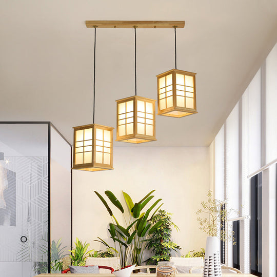 Contemporary Rectangle Wooden LED Pendant Light for Dining Room