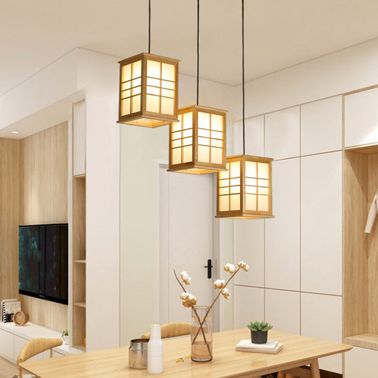 Contemporary Rectangle Wooden LED Pendant Light for Dining Room