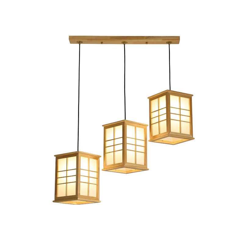 Contemporary Rectangle Wooden LED Pendant Light for Dining Room