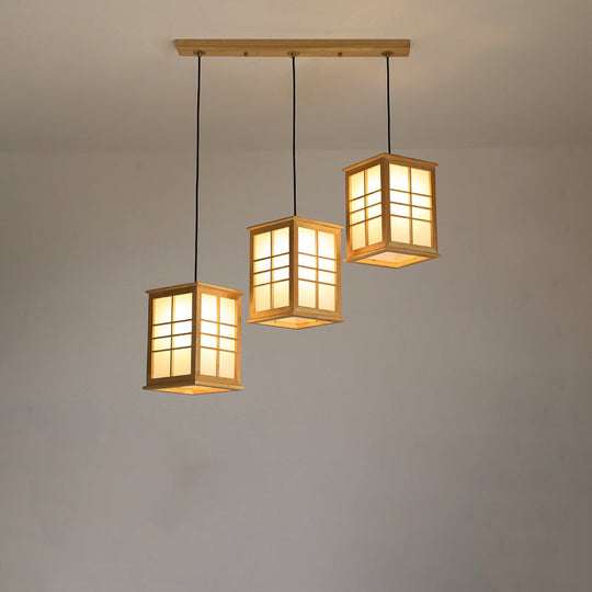 Contemporary Rectangle Wooden LED Pendant Light for Dining Room