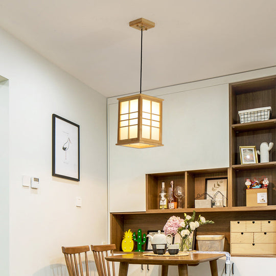 Contemporary Rectangle Wooden LED Pendant Light for Dining Room