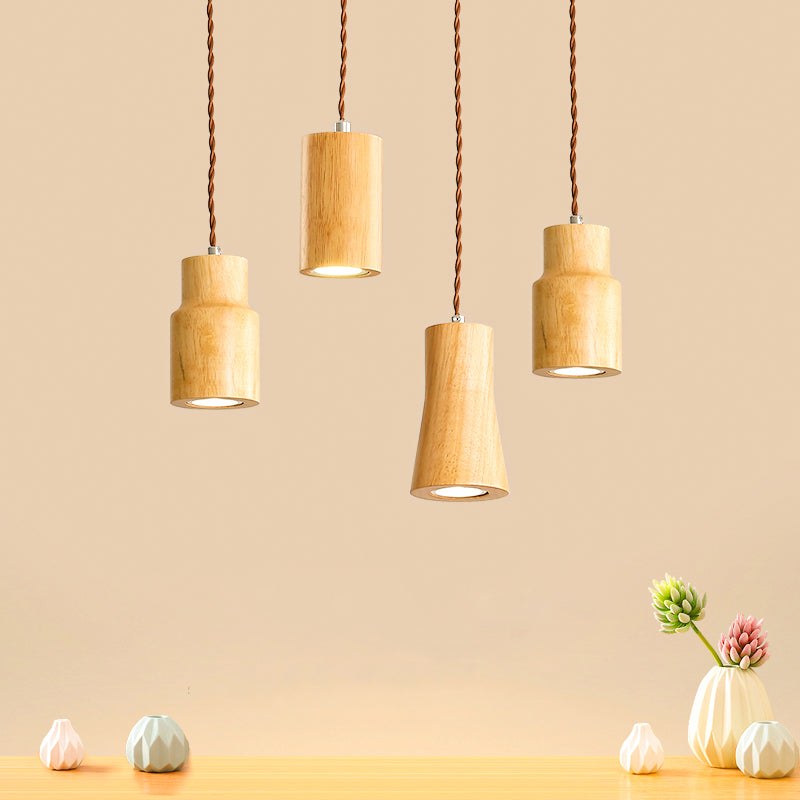 Sleek Geometric Wooden LED Ceiling Pendant Light in Beige - Perfect for Kitchen Suspension
